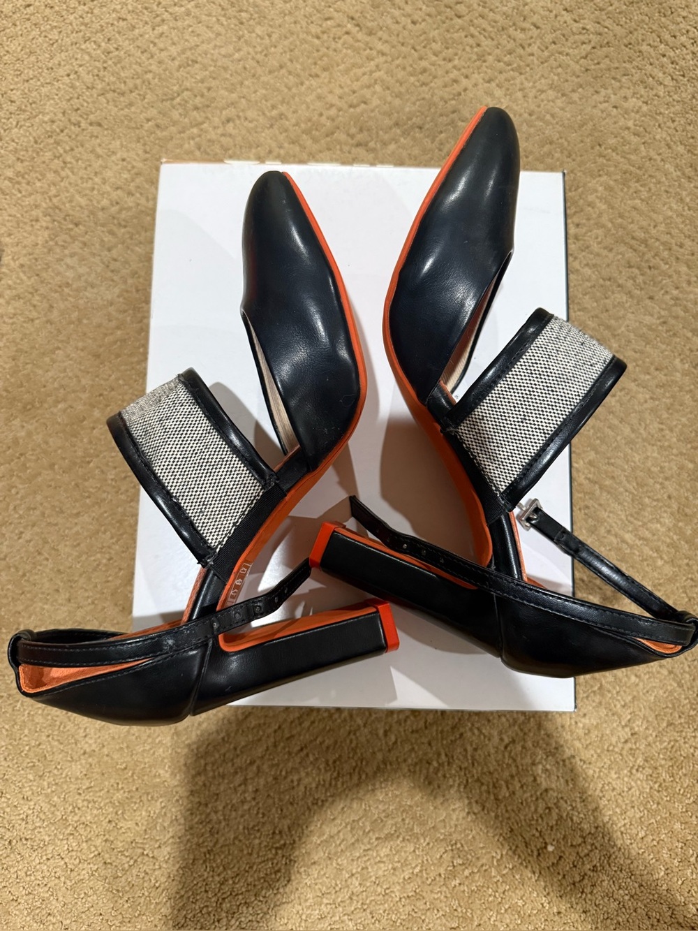 Vintage United Colors of Benetton Black Leather Pointed Block Heels (SZ6/EUR36)